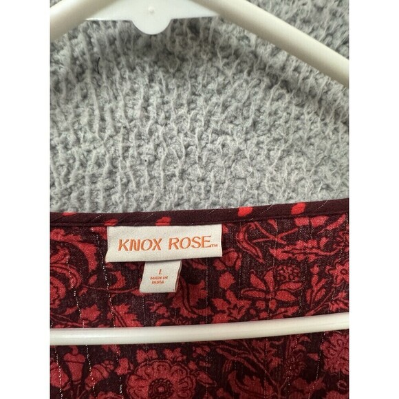 Knox Rose Blouse L Red Metallic Floral Long Sleeve V Neck Shirt Top - Picture 2 of 8
